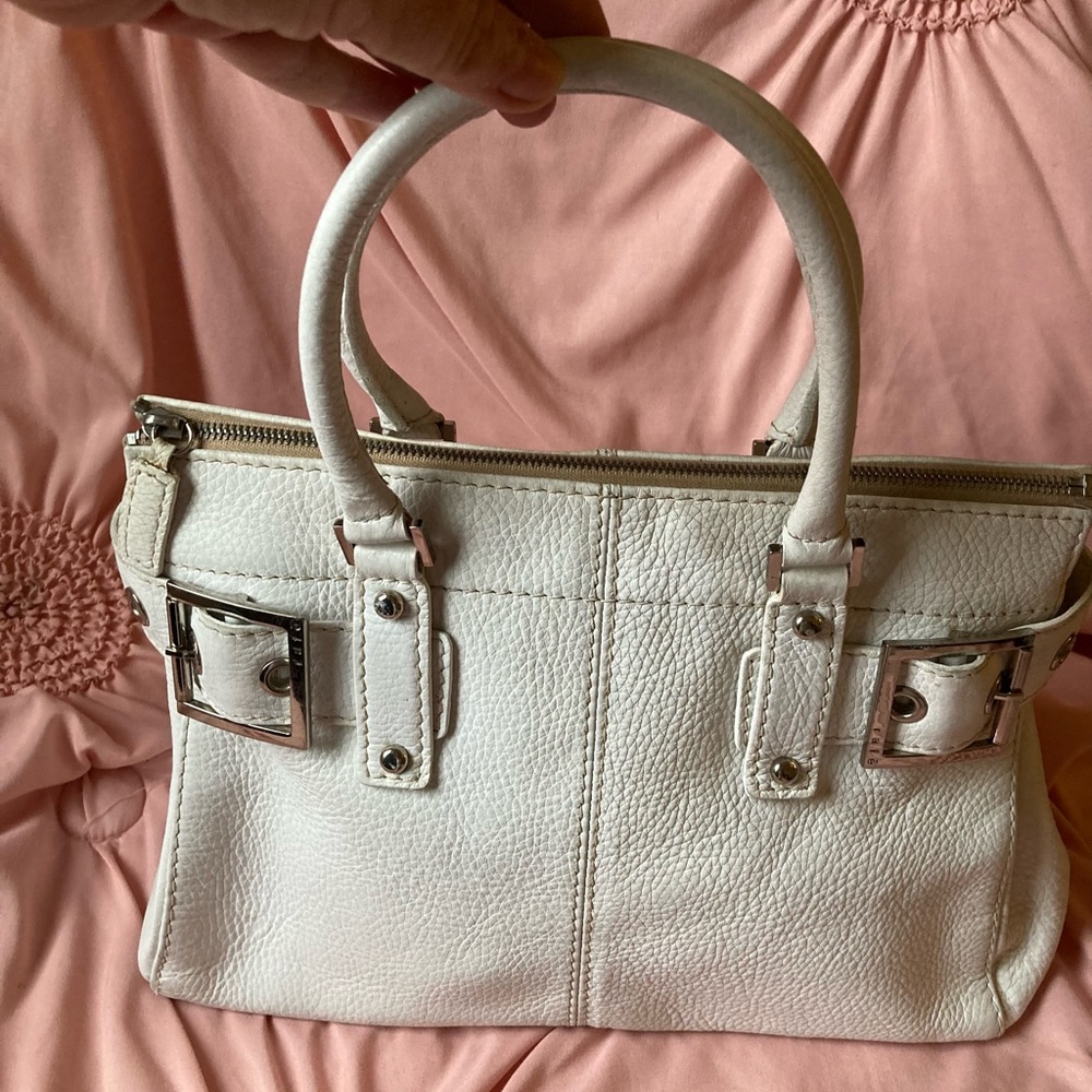 EUC Rafe New York White Pebble Leather Bag  with Chrome Buckles